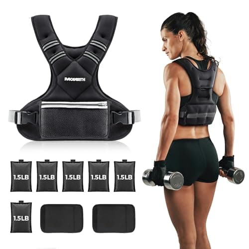 Adjustable Weighted Vest PACEARTH Ironsand Weight Vest with Six 1.5-lb Adjustable Weights, 11-20 lbs Total, Big Zipper Pouch, Home Workout Weight Vest for Men and Women in Cardio and Strength Training