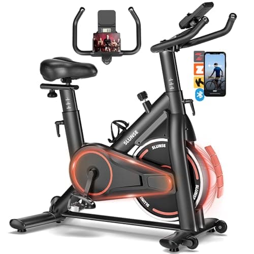Exercise Bike, Magnetic Resistance Stationary Bikes for Home with App Compatible, Silent Indoor Cycling Bike with 350lbs Weight Capacity Comfortable Seat, Digital Monitor & Phone Mount, Black Red