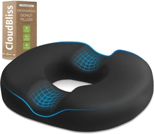 Donut Pillow Stadium Seat Cushion for Tailbone Pain Relief and Hemorrhoids, Memory Foam Seat Chair Cushion for Postpartum Pregnancy, Portable Seat Cushions for Bleachers, Car, Home & Office, Black