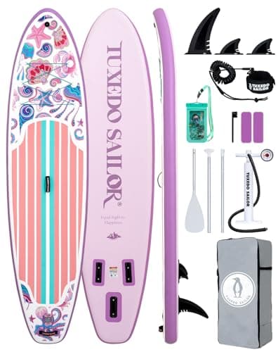 Tuxedo Sailor 11' Inflatable Stand Up Paddle Board with SUP Accessories, Anti-Slip EVA Deck and Large Fin, Paddle Boards for Adults & Youth of All Skill Levels