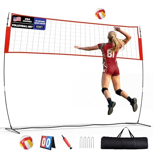 Volleyball Net Set 12FT / 20FT, Portable Volleyball Net with Adjustable Height, Backyard Practice and Group Play
