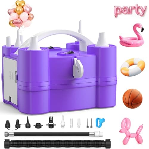 Keaibuding Electric Balloon Pump, 4-in-1 Balloon Blower with Triple Inflating Ports for All Balloons, Air Pump for Sports Balls, Inflator& Deflator for Inflatables with Dust-Proof Storage Bag (Purple)
