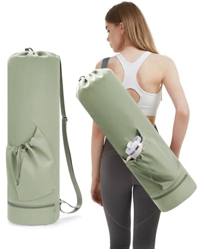 sportsnew Large Yoga Mat Bag with Water Bottle Pocket and Bottom Wet Pocket, Exercise Yoga Mat Carrier Multi-Functional Storage Bag, Plus Size Green, Patent pending