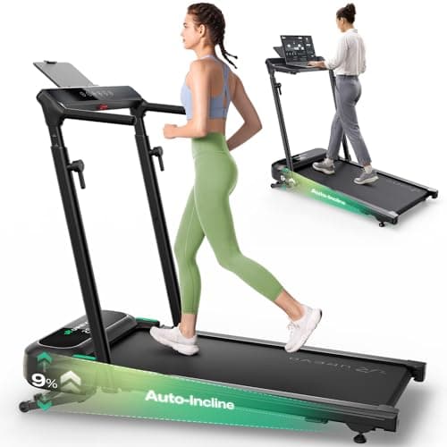 UREVO Foldimix 5L Treadmill with Multifunctional Desk, 9% Auto Incline Walking Pad for Home Office, Quiet 3.0HP Dual, 14-Point Shock Absorption, Folding Running Machine for Laptop/Work