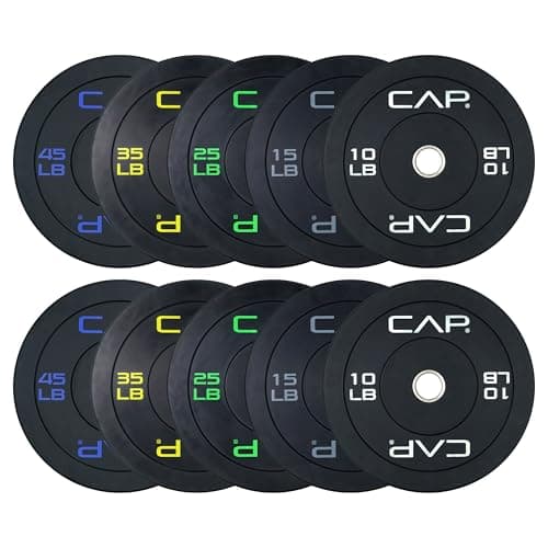 CAP 260 lb Economy Olympic Bumper Plate Set, 2-Inch Olympic Plates, Medium Bounce Rubber Weight Plates with Steel Hub for Weightlifting, Strength Training & Home Gym Workouts