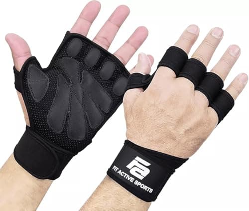 Fit Active Sports Ventilated Weight Lifting Gloves with Built-in Wrist Wraps, Workout Fingerless Gloves for Men and Women, Suitable for Gym Fitness, Cross Training, Etc | Large