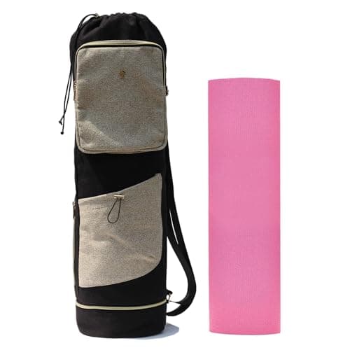 ESVAN Yoga Mat Bag with Multi Pockets Drawstring Yoga Mat Carrier Pilates Exercise Multi-Functional Storage Bag