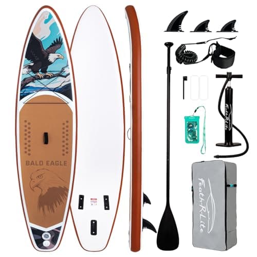 FEATH-R-LITE Inflatable Paddle Board Stand Up Paddleboards for Adults SUP with Premium Accessories Pump, Adjustable Paddle, Leash, Three Fins, Backpack (Ash Eagle)