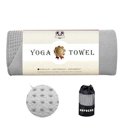HAPBEAR Hot Yoga Towel with Non-Slip Grip Dots, Super-Absorbent Microfiber Yoga Mat Towel for Sweaty Bikram, Pilates and Studio Workouts - Grey