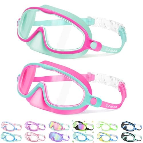 Vvinca 2 Pcs Kids Swim Goggles with Nose Cover, Swimming Diving Mask Wide View Anti Fog UV Anti Shattered Lens for Kids 3-5