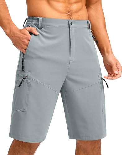 Pudolla Men's Hiking Shorts 11" Lightweight Cargo Work Shorts for Men Summer Travel Golf Casual Outdoor with 5 Pockets(Light Grey Large)