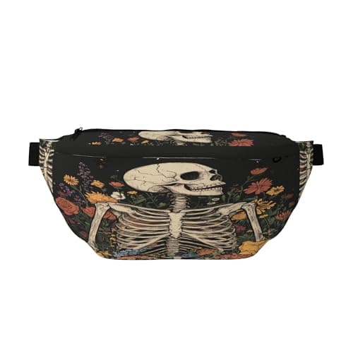 Running Waist Pack Skeleton Flower Skull Vintage 2-in-1 Fanny Pack and Crossbody Bag Hiking Daypack for Men Women Running Travel Hiking Daily Commute