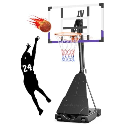 TONBUX Basketball Hoop Outdoor 44 Inch Shatterproof PC Backboard, 5.25-10FT Stepless Adjustable Height, Portable Basketball Hoop for Kids/Teens/Adults in Backyard, Driveway and Indoor