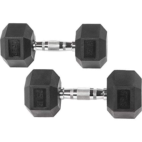 Fitvids Rubber Encased Hex Dumbbell, 25LB Pair