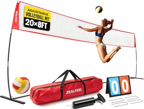ZEALFEEL Volleyball Net, 20FT Volleyball Training Net Height Adjustable, Portable Freestanding Practice Net for Hitting or Serving Drills, Pop up Volley Ball Nets with Carry Bag for Backyard Outdoor