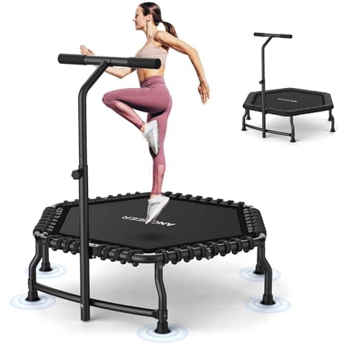 ANCHEER 50" Rebounder Trampoline for Adults with Bar, 550 LBS Mini Trampoline Quiet Exercise Rebounder Bungee Rebounder Jumping Cardio Trainer Workout for Adults