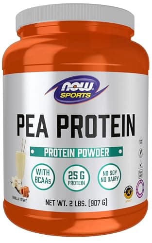 NOW Foods Sports Nutrition, Pea Protein 25 g With BCAAs, Easily Digested, Vanilla Toffee Powder, 2-Pound