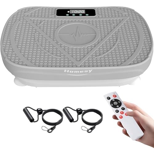 Homesy Vibration Platform Exercise Machine – Whole Body Workout, Fat-Burning & Lymphatic Support, Includes Remote and Resistance Bands, Shake Plate for Home Fitness and Fat Burning for Women Men, Grey