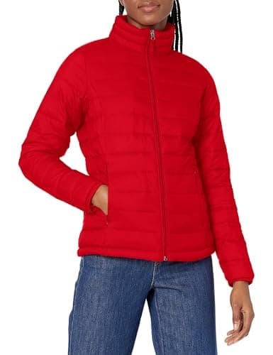 Amazon Essentials Women's Lightweight Water-Resistant Packable Puffer Jacket Outerwear, -red, Medium