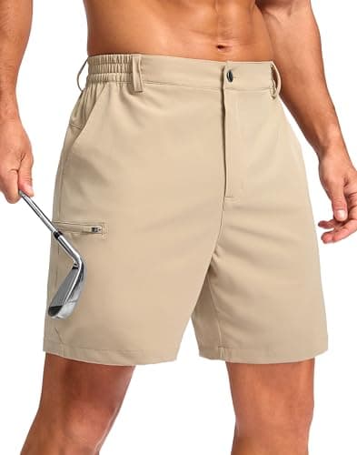 G Gradual Men's Light Khaki Casual Shorts 5"/ 9" Lightweight 4 Pockets Stretch Quick-Dry Summer Shorts for Golf Work Hiking Trips (5", Light Khaki, M)