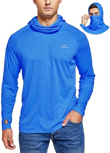 Willit Men's Sun Protection Hoodie UPF 50+ Fishing Hiking Shirt Long Sleeve SPF UV Shirt Rash Guard Lightweight Brilliant Blue M