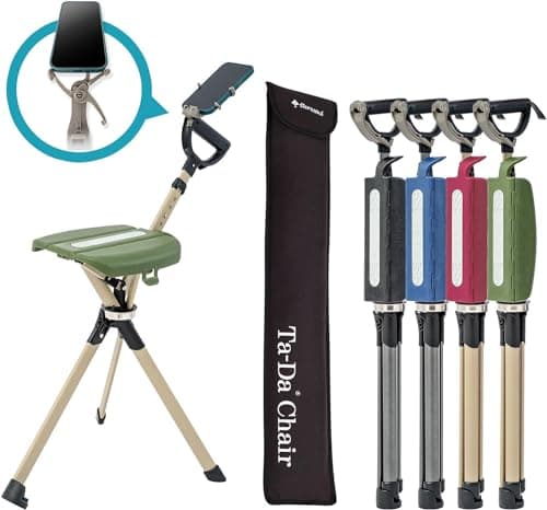 STEP2GOLD Ta-Da Chair Series 2 PRO, Portable Walking Stick, Cane with Seat, Foldable Chair, Hiking Stick, for Camping, Hiking, Lightweight Aluminum, Easy Carry, Anti-Slip (Green)