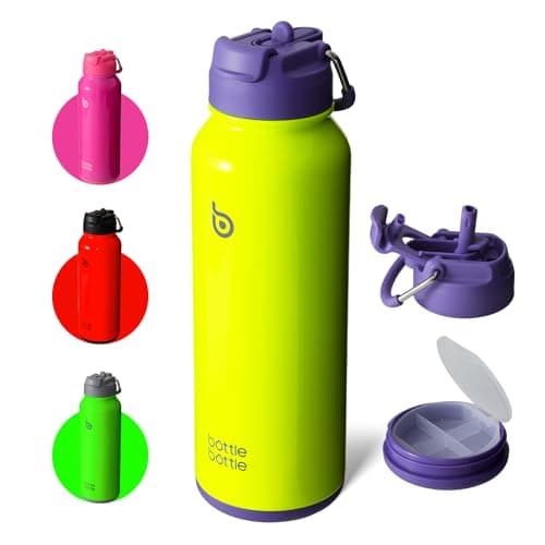 BOTTLE BOTTLE 40 oz sports water bottle stainless steel insulated water bottle with straw and pills holder (neon yellow)