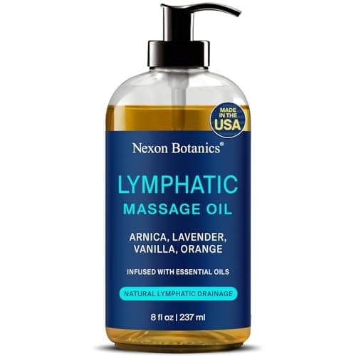 Lymphatic Drainage Massage Oil for Massage Therapy 8 fl oz - Refreshing and Relaxing - Natural Oils with Arnica, Vanilla and Lavender Oil - for Men and Women - Nexon Botanics