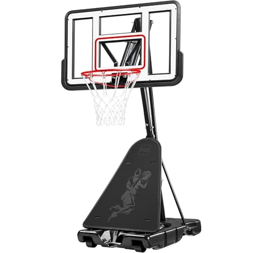 Basketball Hoop 4.4-10FT Adjustable, 44” Shatterproof Backboard, Heavy Duty Base w/Gel, Easy Lift Height Adjustment, Outdoor Portable Basketball Goal w/Wheels - White