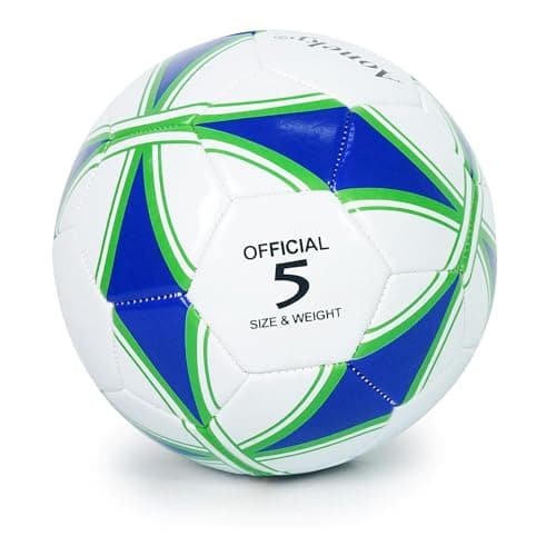 Aoneky Size 5 Soccer Ball with Pump - Official Match & Training Ball, Machine-Stitched for Durability & Consistent Flight, Synthetic Leather Cover for Indoor/Outdoor Use, Ships Deflated (Blue/White)
