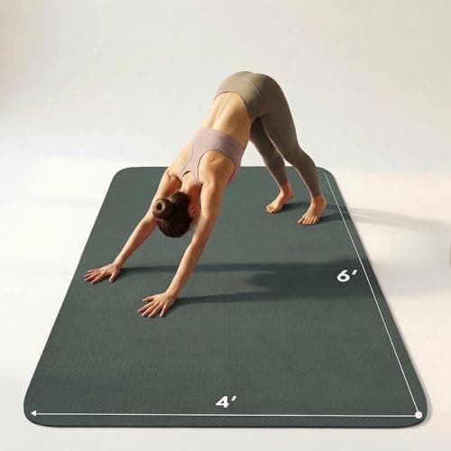 FrenzyBird 6’x4’ Large Yoga Mat ¼” Extra Thick Exercise Mat with 2 Bundling Ribbons Eco Friendly TPE Fitness for Women & Men, Yoga, Pilates, Gym and Floor Workouts（Green）
