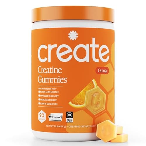 Create Creatine Monohydrate Gummies for Men & Women, Boost Focus, Strength, and Endurance, Anti-Melting Formula, Vegan, Gluten-Free, Non-GMO, 1.5g of Creatine per Gummy (Orange)