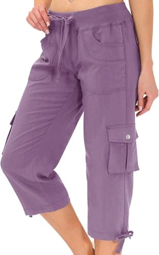 MoFiz Cargo Capri Pants for Women Lightweight Quick Dry Summer Capris for Hiking Travel Casual Pink Purple L