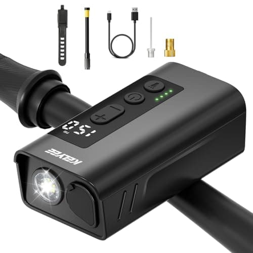 2-in-1 Mini Electric Bike Pump with LED Headlight, 150 PSI Portable Tire Inflator with Digital Gauge, Auto Shut Off, 2000mAh Type-C Rechargeable Air Pump for Bike, E-Bike, Car & Balls, Travel Gift