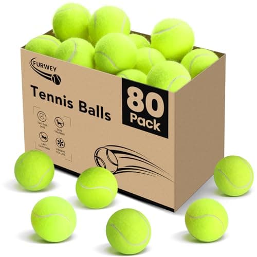 FURWEY 80 Pack Tennis Balls,Thickened Tennis with Mesh Bag for Transport,High Elasticity Training Balls for Beginner, Playing Balls for Dogs