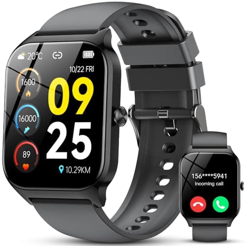 Smart Watch for Men Women, 1.85" HD Fitness Tracker with Bluetooth Calls/AI Voice Control, IP68 Waterproof, 115+Sports Modes, 24/7 Heart Rate/Sleep Fitness Watch Compatible with iOS/Android, Black