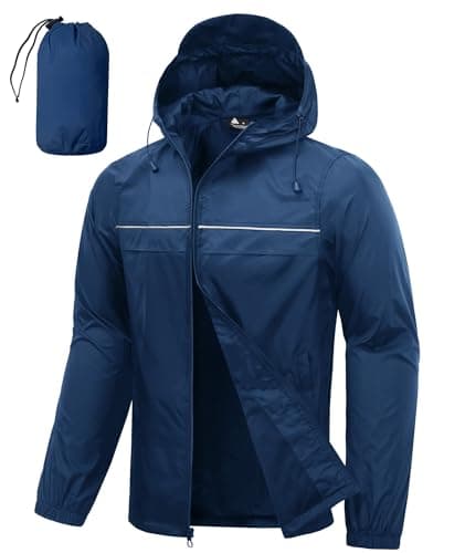 SWISSWELL Mens Rain Jacket & Coats Packable Lightweight Waterproof Windbreaker Hooded for Golf Cycling Hiking Navy Blue M