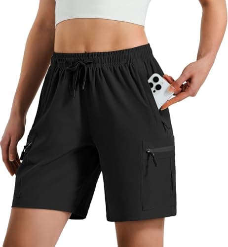 Hugut Women's Lightweight Hiking Cargo Shorts Quick Dry Athletic Shorts Camping Travel Golf Zipper Pockets Water Resistant Black