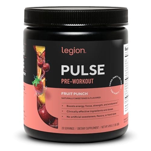 LEGION Pulse Pre Workout Supplement - All Natural Nitric Oxide Preworkout Drink to Boost Energy, Creatine Free, Naturally Sweetened, Beta Alanine, Citrulline, Alpha GPC (Fruit Punch)