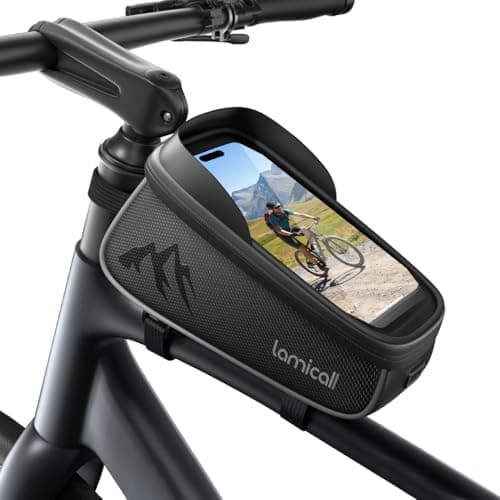 Lamicall Bike Frame Bag Waterproof - [1.6L Large Capacity] Bike Phone Bag, Bike Phone Holder Mount, Bicycle Front Bag, Cycling Pouch with Rain Cover, Bike Accessories for Phones Under 7"