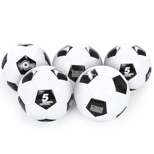 Aoneky Size 5 5-Pack White Adult Soccer Ball - Eco-Friendly 2.5mm PVC Leather, Durable Machine-Stitched Design, Ball Pump Included