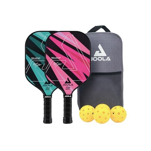 JOOLA Ben Johns Pickleball Set - Made with Reinforced Fiberglass and Honeycomb Polypropylene - Includes 2 Paddles, 4 Balls, and JOOLA Pickleball Bag