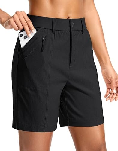 SANTINY Women's 5"/7" Hiking Golf Shorts Quick Dry Stretch Casual Work Shorts with Pockets for Women Walking Travel Summer (Black_S)