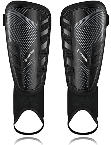 Upgraded Soccer Shin Guards for Kids Youth Adults, CE Certified AirsFish Shin Guard Sleeves Protection Gear for Boys Girls Soccer Games EVA Cushion Reduce Shocks and Injuries (Medium, Black)