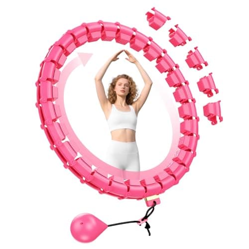 HOELLL 65 Inch Adjustable Fitness Waist Hoop – 32 Detachable Links, Quiet Non-Drop Fitness Tool for Adults Weight Loss, Plus Size Exercise Hoop for Women & Beginners (Red)