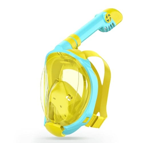 Greatever Snorkeling Gear for Kids, Ideal Gifts of Kids Snorkel Mask, Macaron Candy Dual Color Full Face Snorkel Mask with Camera Mount, Safe Breathing for Enchanting Travel