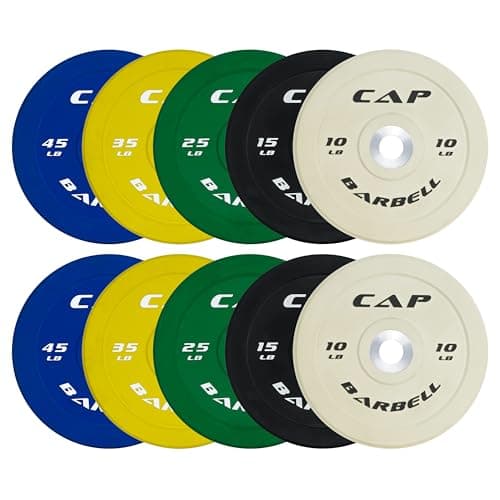 CAP 260 lb Competition Olympic Bumper Plate Set, Color-Coded 2-Inch Olympic Plates, Low Bounce Virgin Rubber Weight Plates with Steel Hub for Weightlifting, Strength Training & Home Gym Workouts