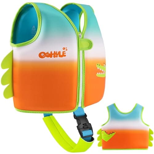 OSHYLE Kids Swim Vest with Crotch Strap - Neoprene Swim Trainer Vest for Toddlers 1-9 Years, Boys & Girls Swim Trainer with Adjustable Straps (Green, S(1-3))
