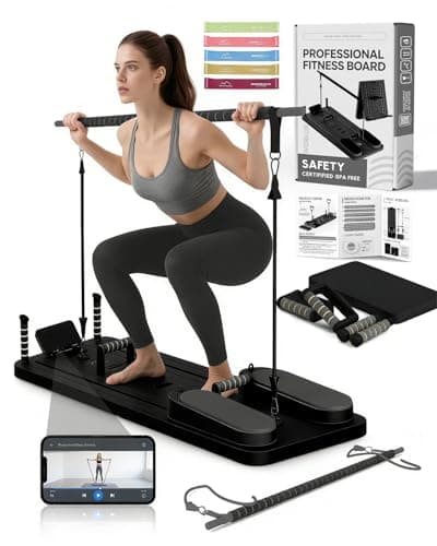 AMAZINGHOME Pro Foldable Pilates Board & Reformer Machine - Multifunctional Home Gym with Ergonomic Elbow Pads, Yoga Bar & Timer, 300lbs Capacity Core Workout Pilates Equipment (Black)