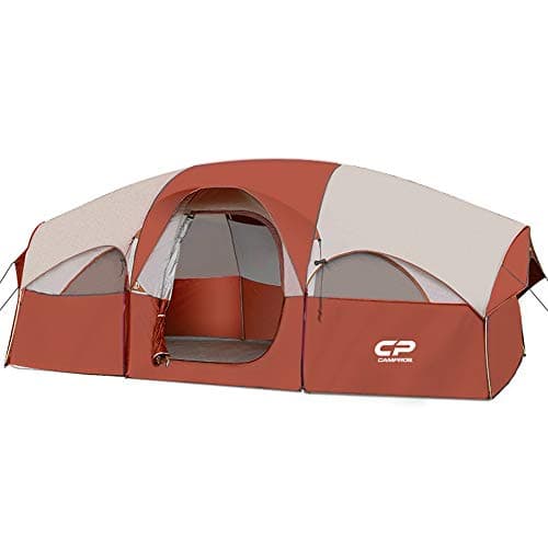 CAMPROS CP Tent 8 Person Camping Tents, Weather Resistant Family Tent, 5 Large Mesh Windows, Double Layer, Divided Curtain for Separated Room, Portable with Carry Bag - Red